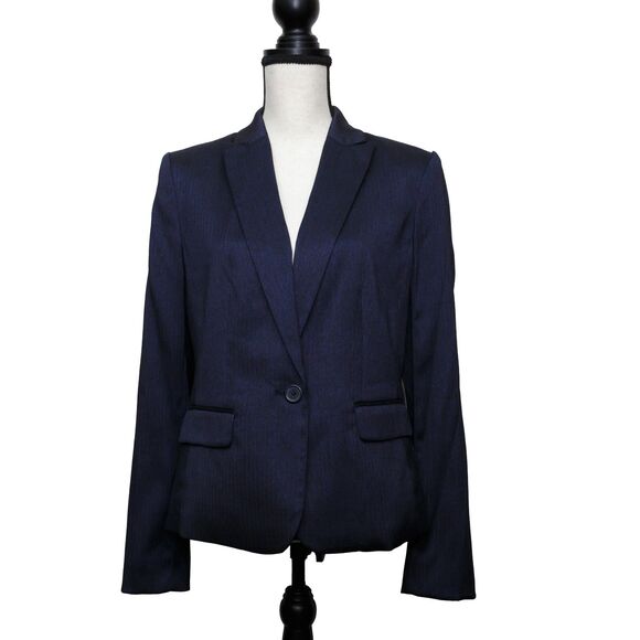 Anne Klein Jackets & Blazers - Anne Klein Size 10 Navy Blue Herringbone Twill One Button Blazer Notch Collar